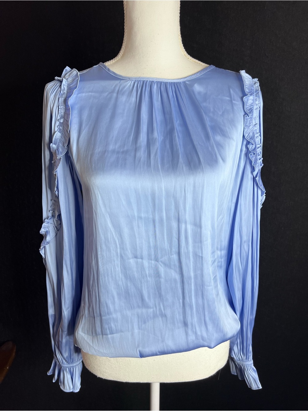LOFT Light Blue Cold-Shoulder Ruffle Blouse